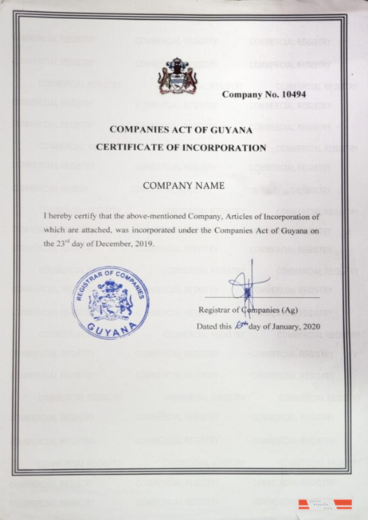 Guyana Certificate of Incorporation